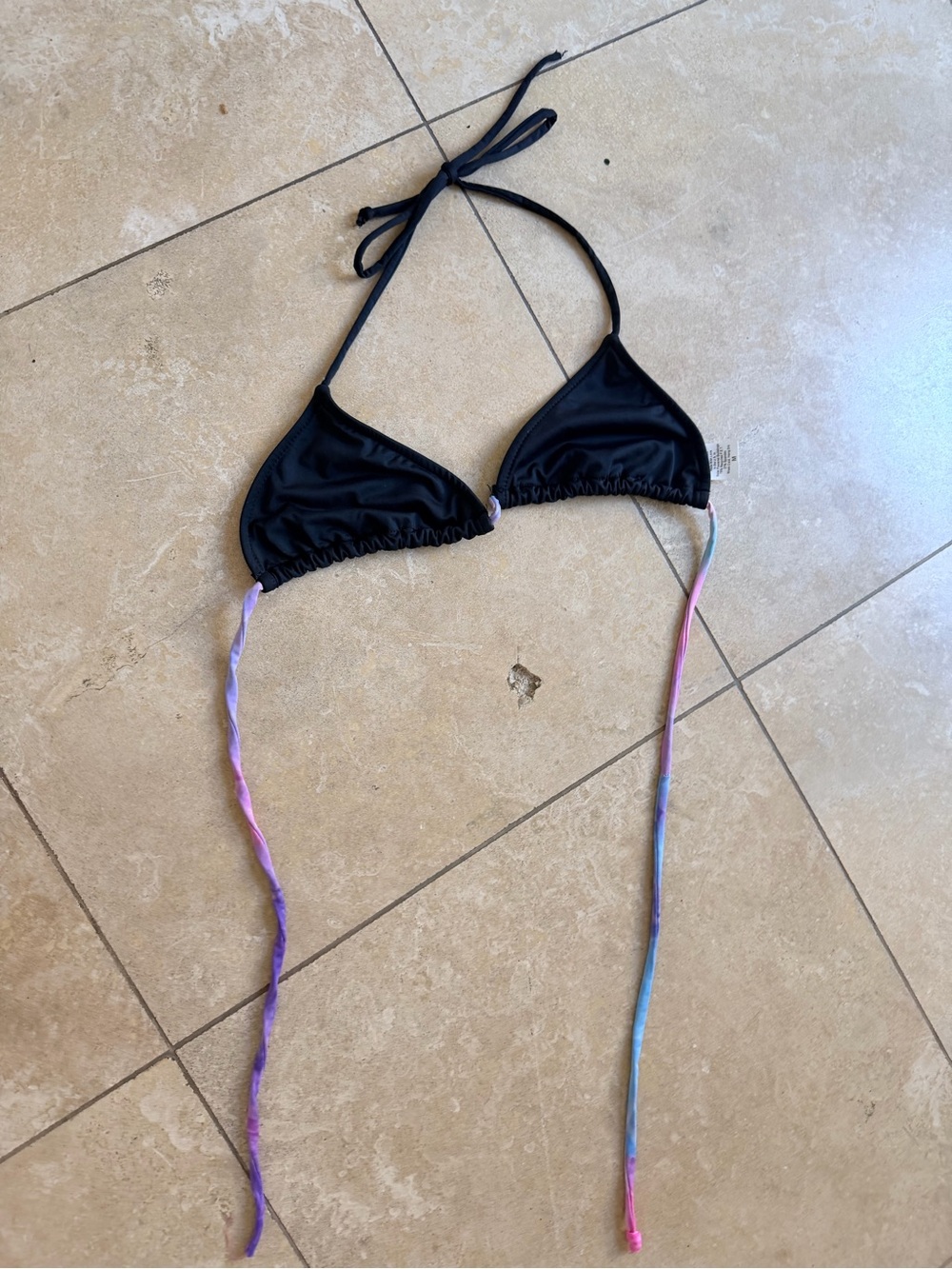Black Triangle Bikini Top with Pastel Ombre Ties